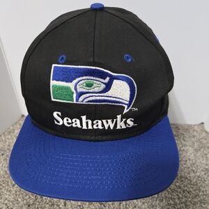 Vintage Early 1990's Seattle Seahawks Black & Blue Baseball Cap, New W/O Tags